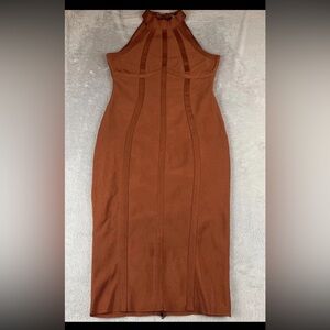 Fashion Nova High Neck Ribbed Bodycon Midi Dress burnt orange size XL
